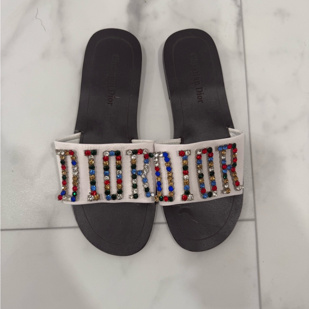 Dior Women's Black and White Embellished Slide Sandals